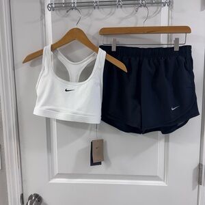 Nike Women's White Sports Bra and Black Shorts